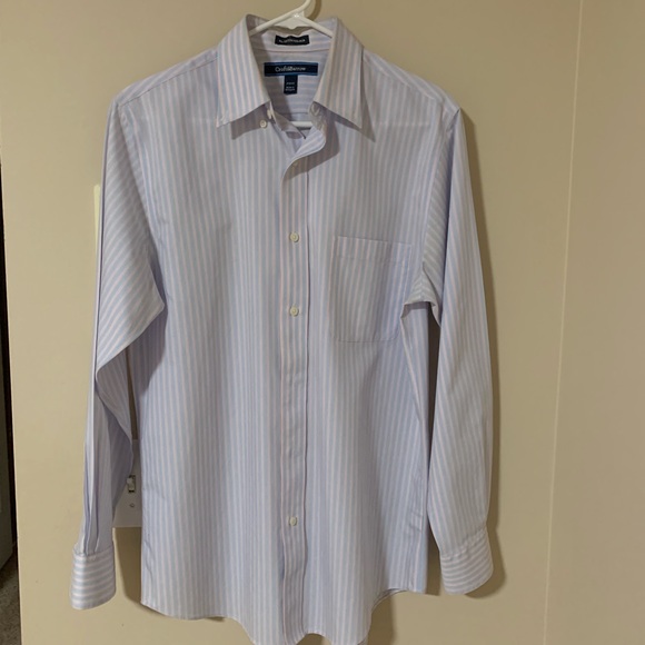 New Croft /& Barrow Men’s Classic-Fit Button-Down Collar Blue Striped Dress Shirt